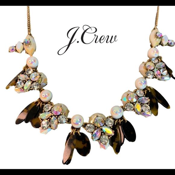 J.CREW iridescent Opalescent aurora borealis Rhinestone tortoiseshell necklace - Picture 1 of 10
